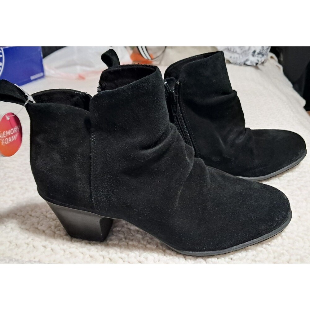 Comfortiva Rouched Black Suede Ankle Bootie NEW w/o box Zipper Closure 8M